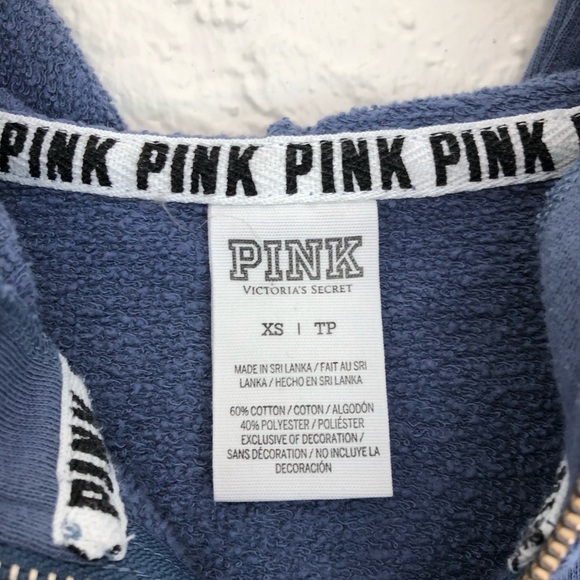 Victoria Secret Pink Half Zip Blue Hoodie Sweatshirt Womens Size XS Y2K - Picture 5 of 5
